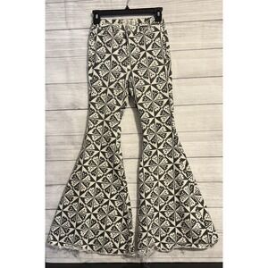 We The Free Women's Flare Pants 24 Black Cream Geo Wide Leg